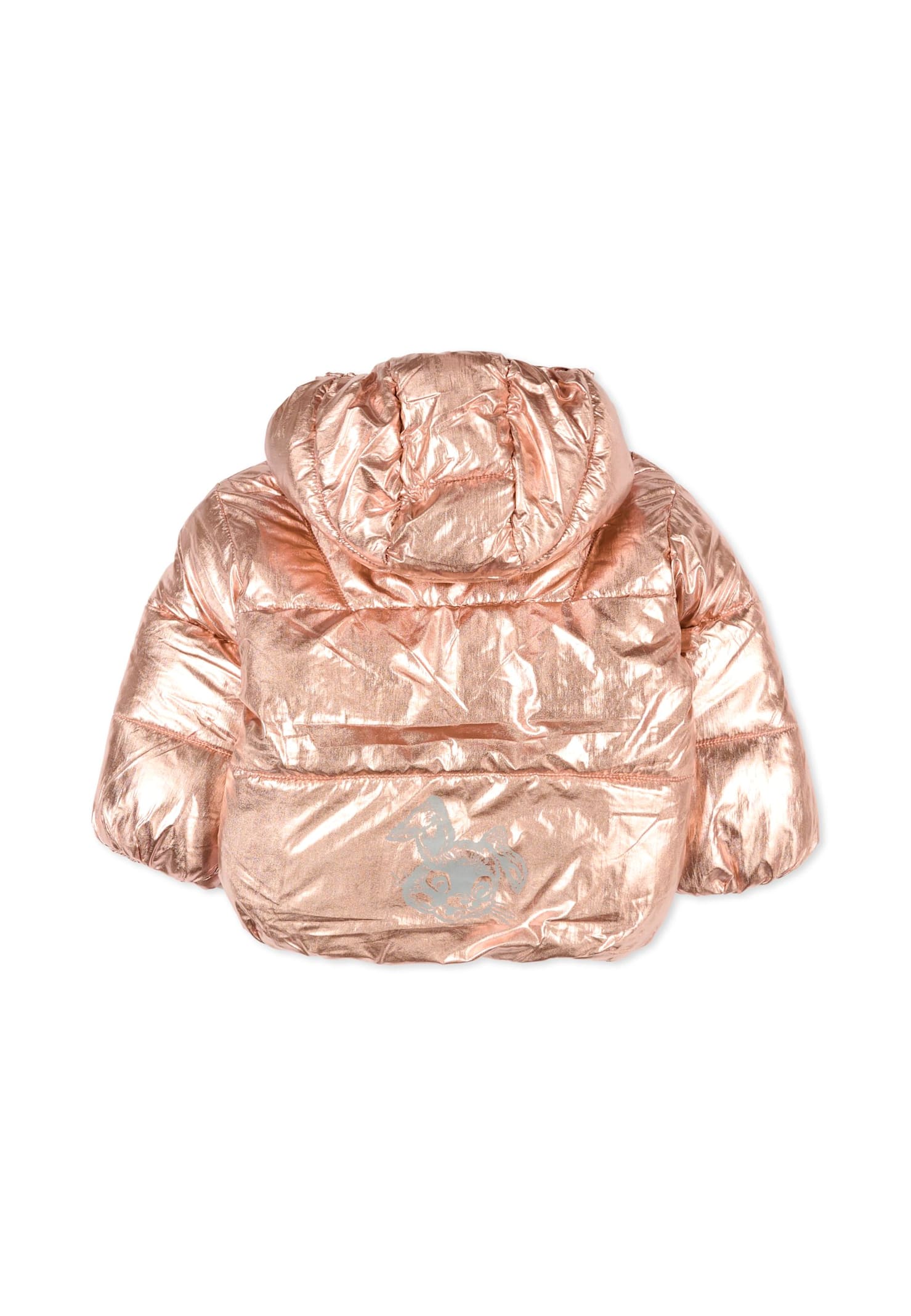 Molo Pink Down Jacket For Baby Girl With Rabbit In Pink
