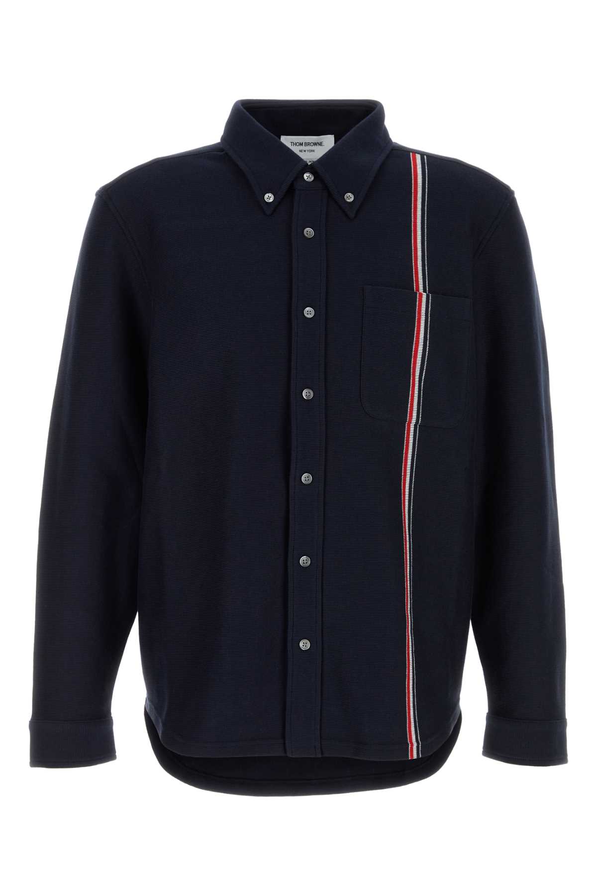 Shop Thom Browne Navy Blue Cotton Shirt