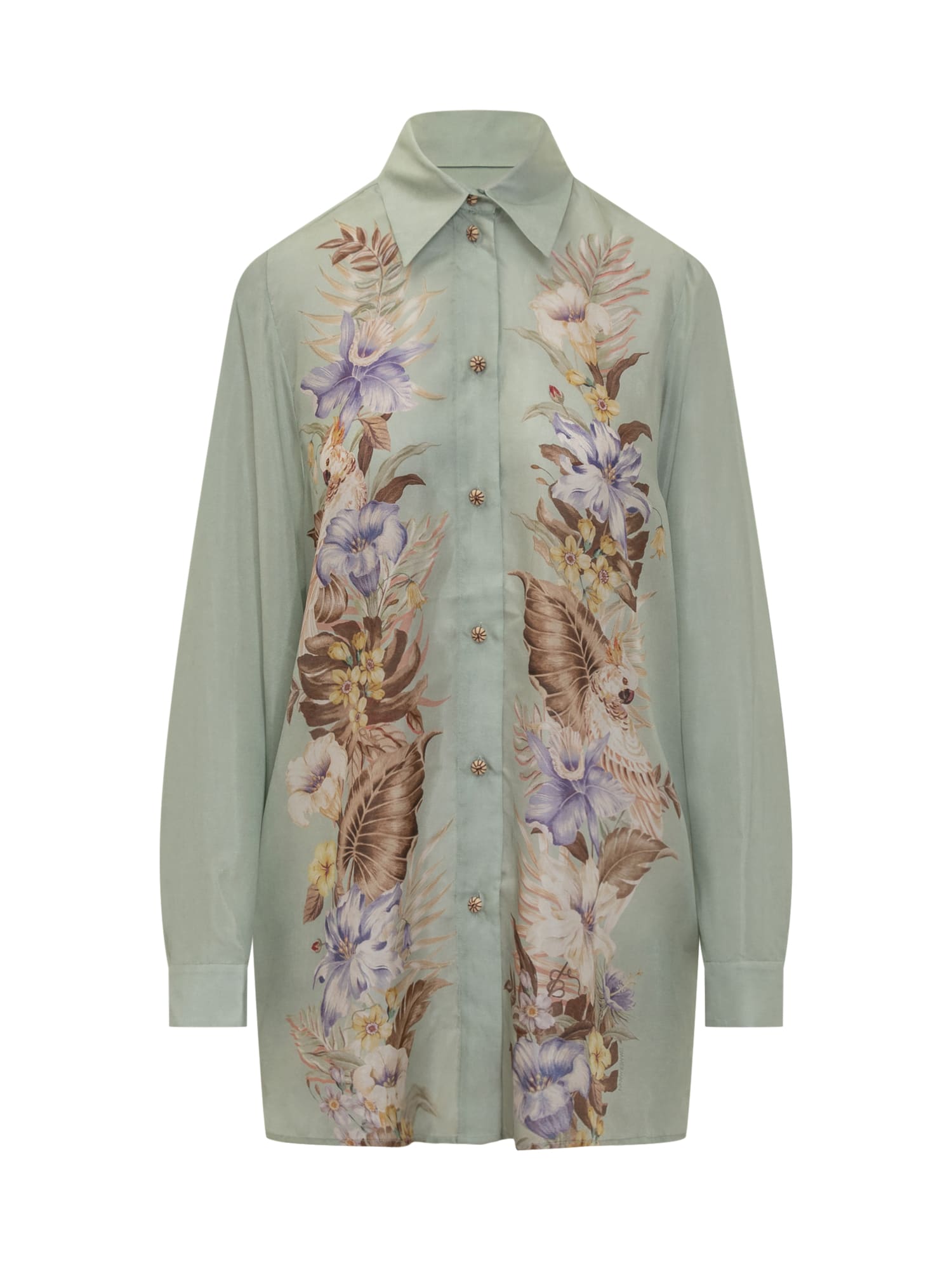 Zimmermann Floral Silk Shirt Featuring Buttoned Cuffs In Multi