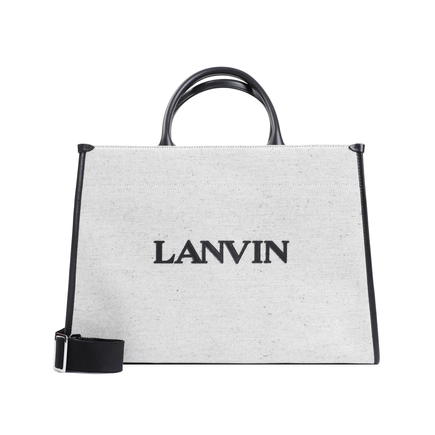 Shop Lanvin Cotton Tote Bag In Beige Black