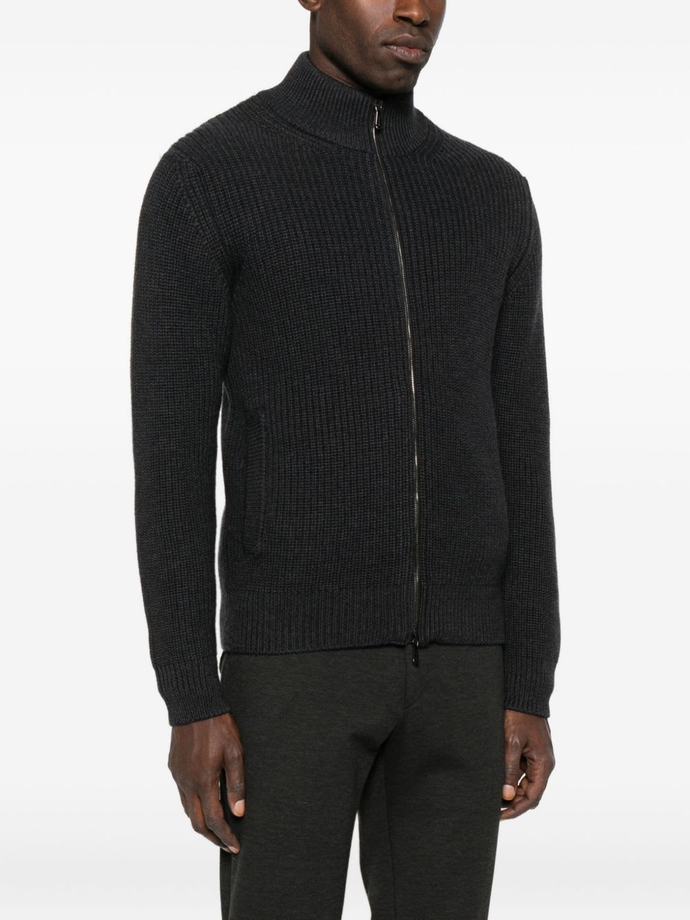 Drumohr Ribbed Cardigan With Zip Closure In Multi