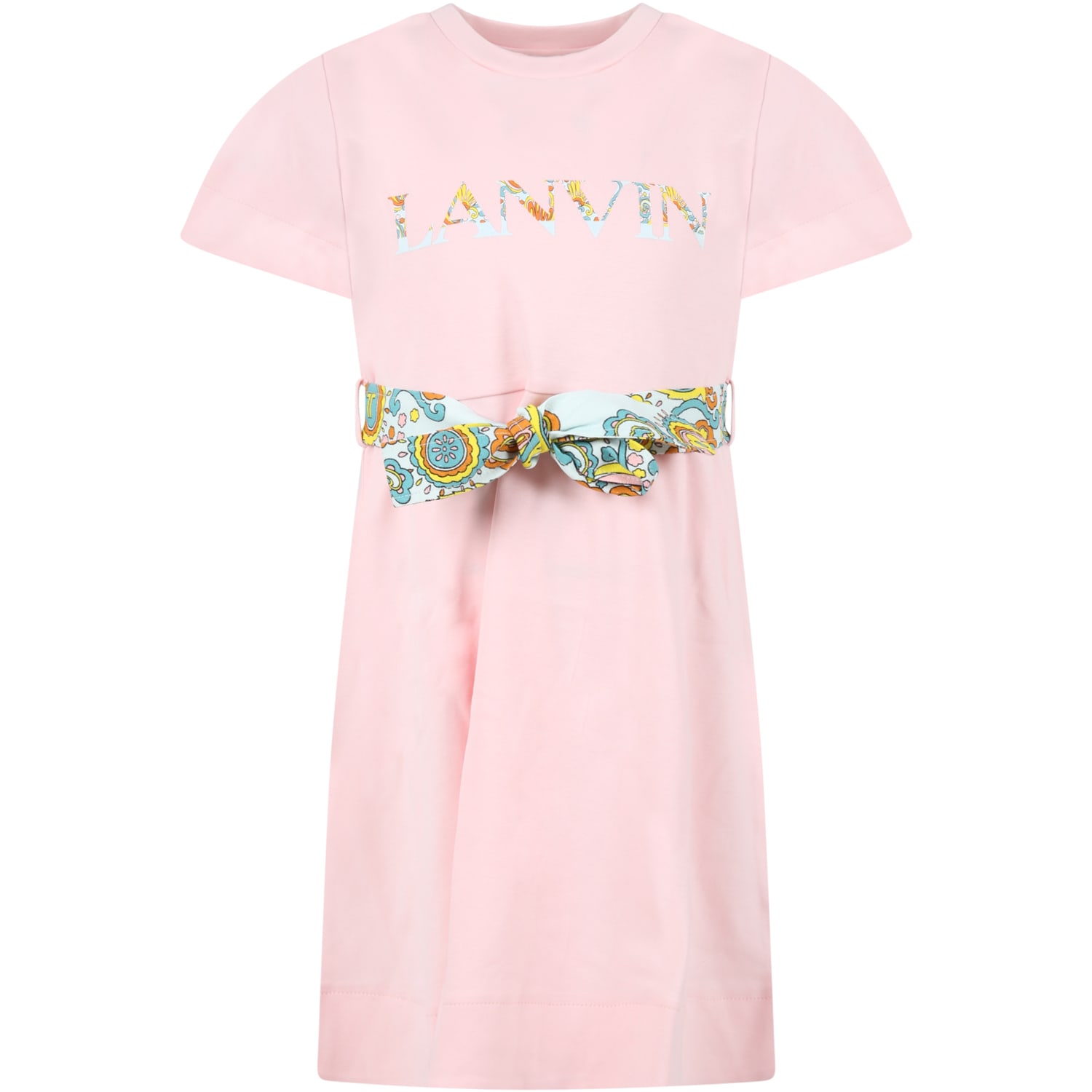 Lanvin Pink Dress For Girl With Logo