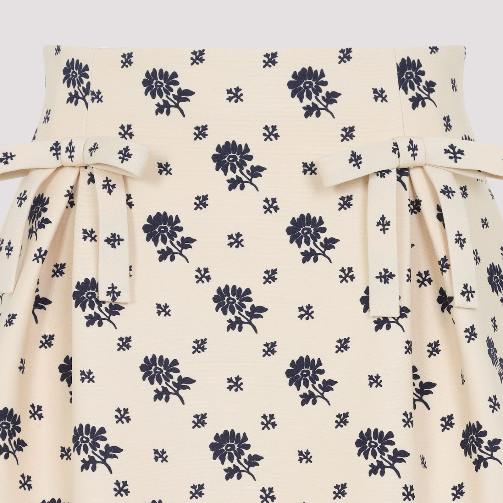 Valentino Flared Wool Mini Skirt With Bow In Neutral