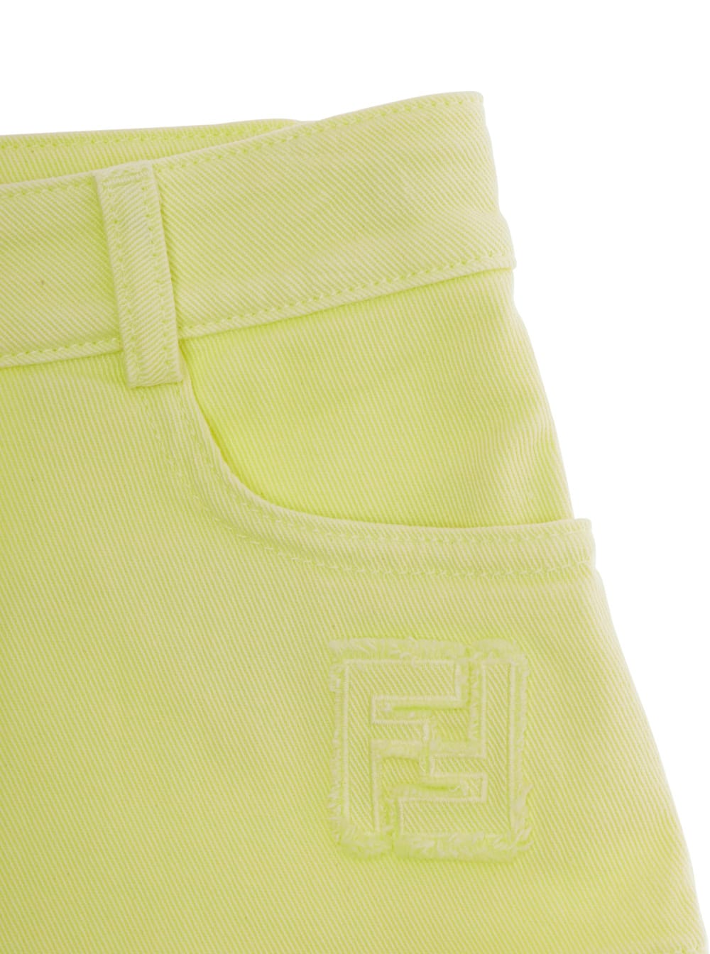 Fendi Yellow Skirt With Tonal Logo Embroidery On The Front And Fringed Hem In Cotton Blend Girl In Yellow