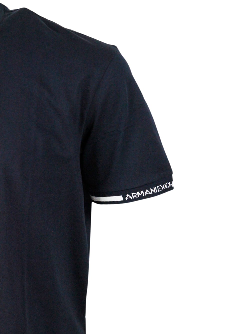 Shop Armani Collezioni Short-sleeved Crew-neck T-shirt With Logo On The Sleeves In Blu