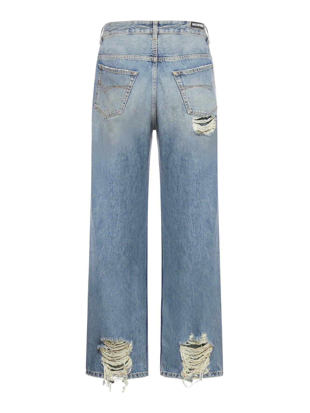 Shop Balenciaga Distressed Straight-leg Jeans In Sun Bleached Blue