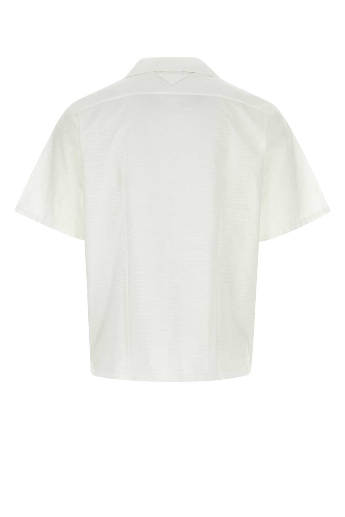 Shop Prada Embroidered Poplin Shirt In Bianco