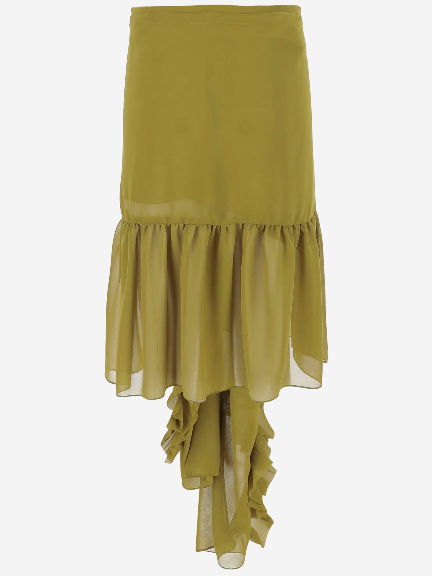 Dries Van Noten Nylon Skirt With Ruffles In Green
