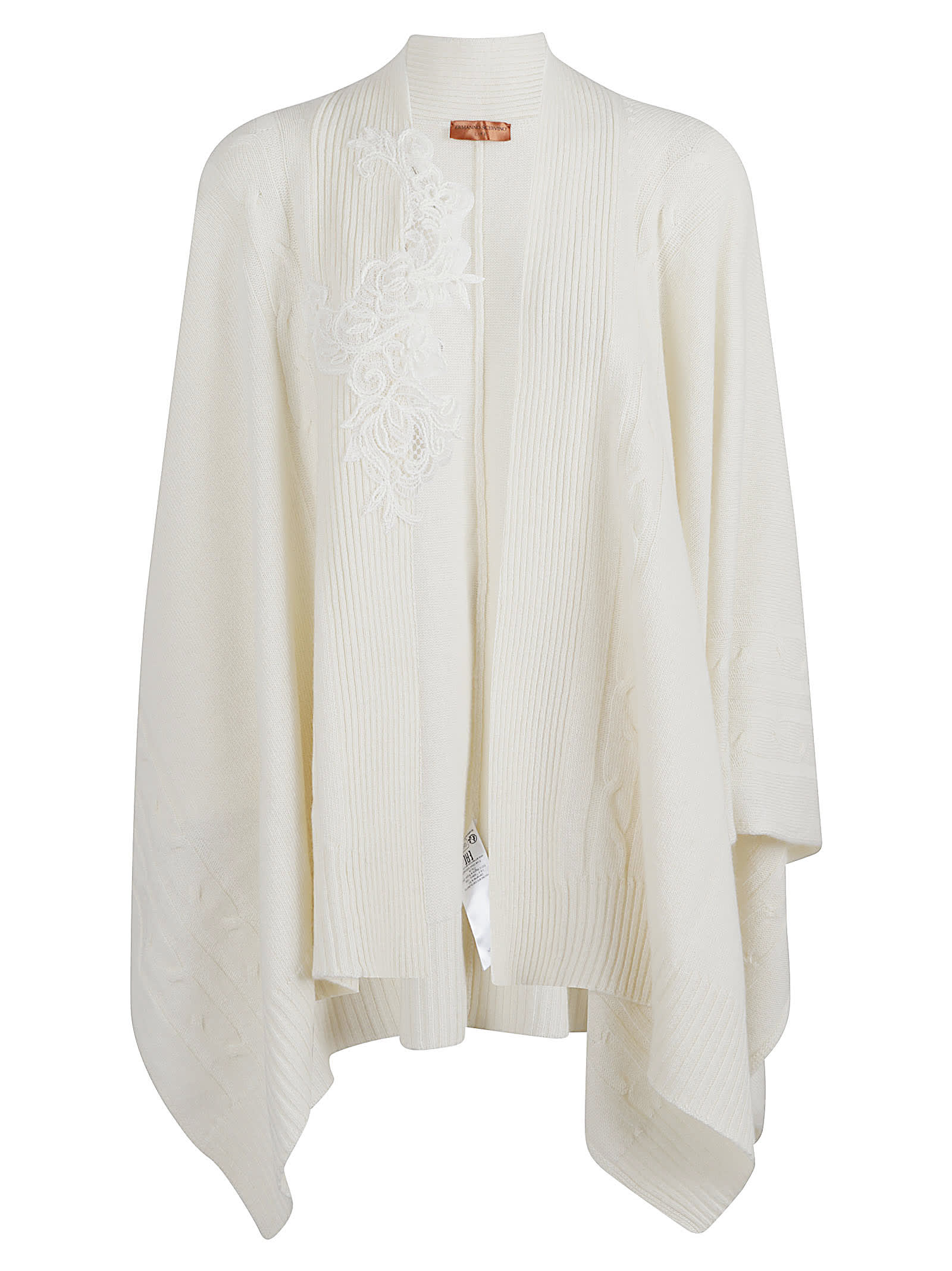 Ermanno Scervino Cozy Cable Knit Cape With Ribbed Hem In White