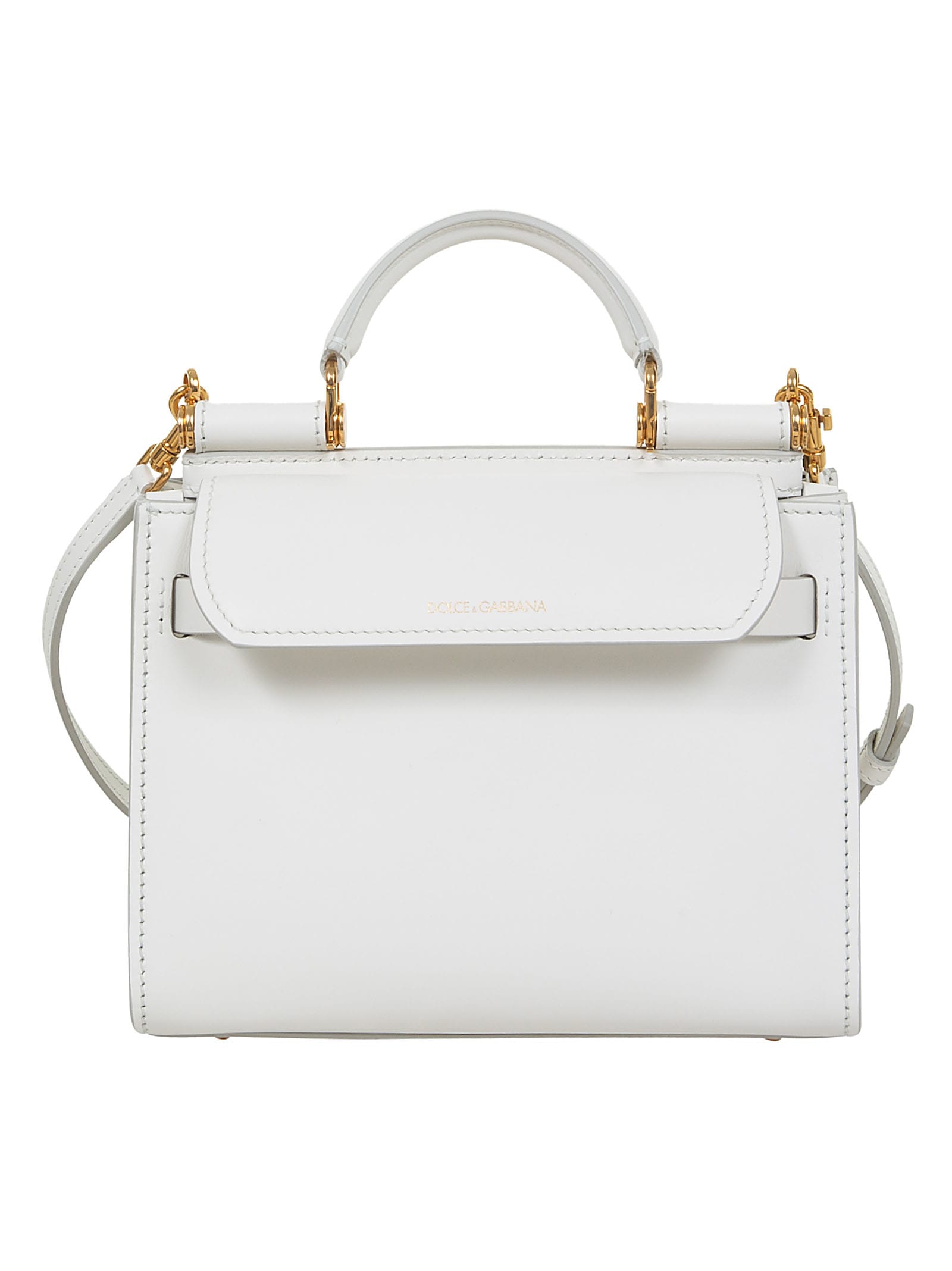 Dolce & Gabbana Logo Plaque Shoulder Bag In White/gold