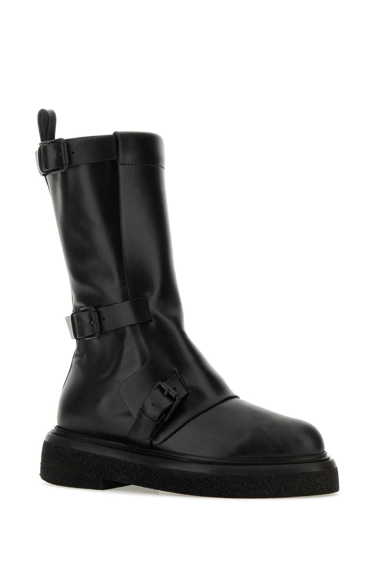 Max Mara Black Leather Bucklesboot Ankle Boots In Nero