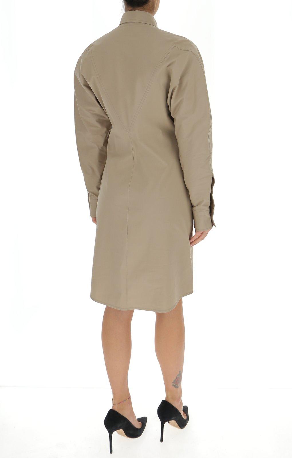 Shop Bottega Veneta Button-up Mini Shirt Dress In Beige