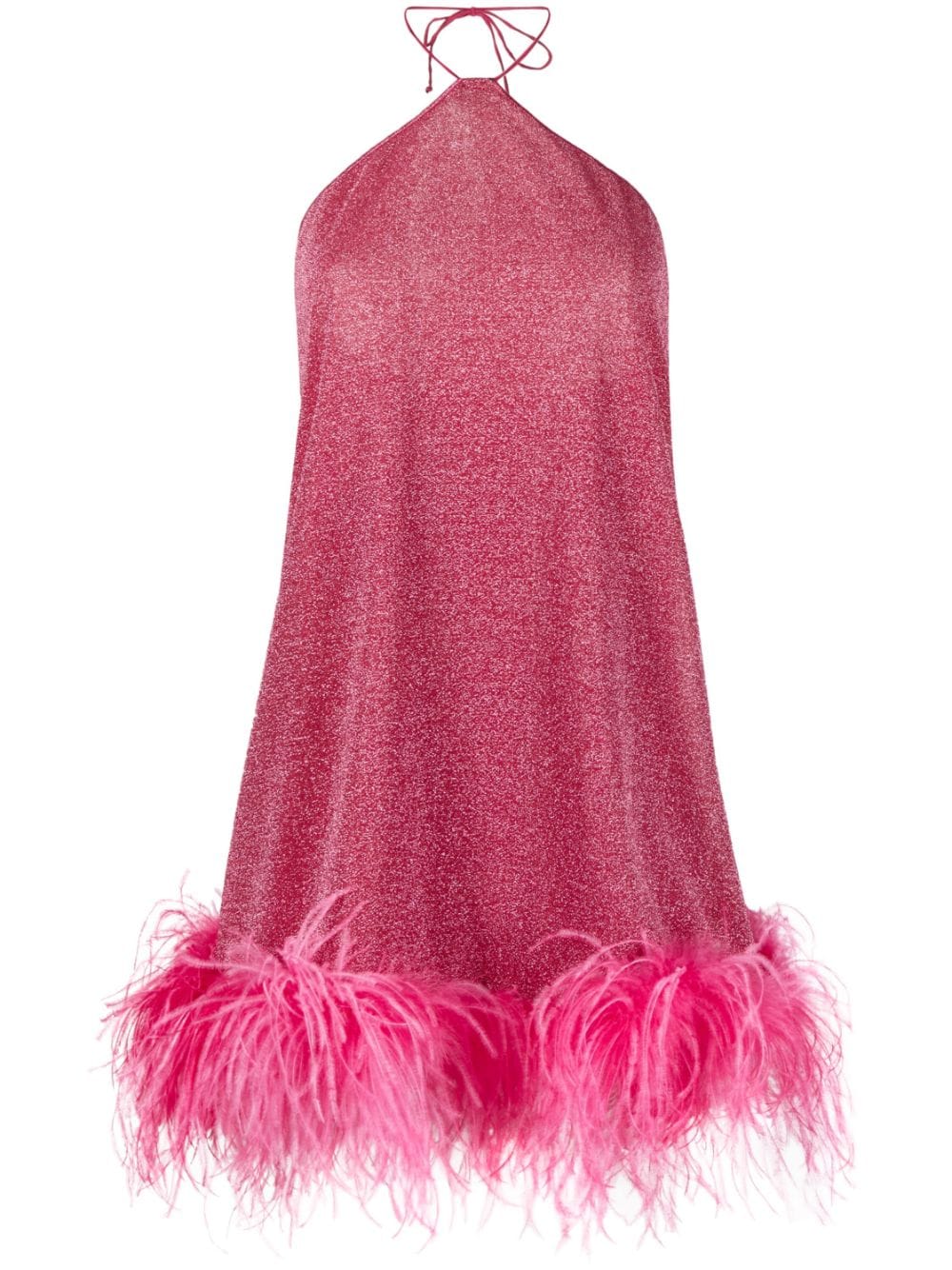 Shop Oseree Lumiere Plumage Necklace Short Dress In Raspberry