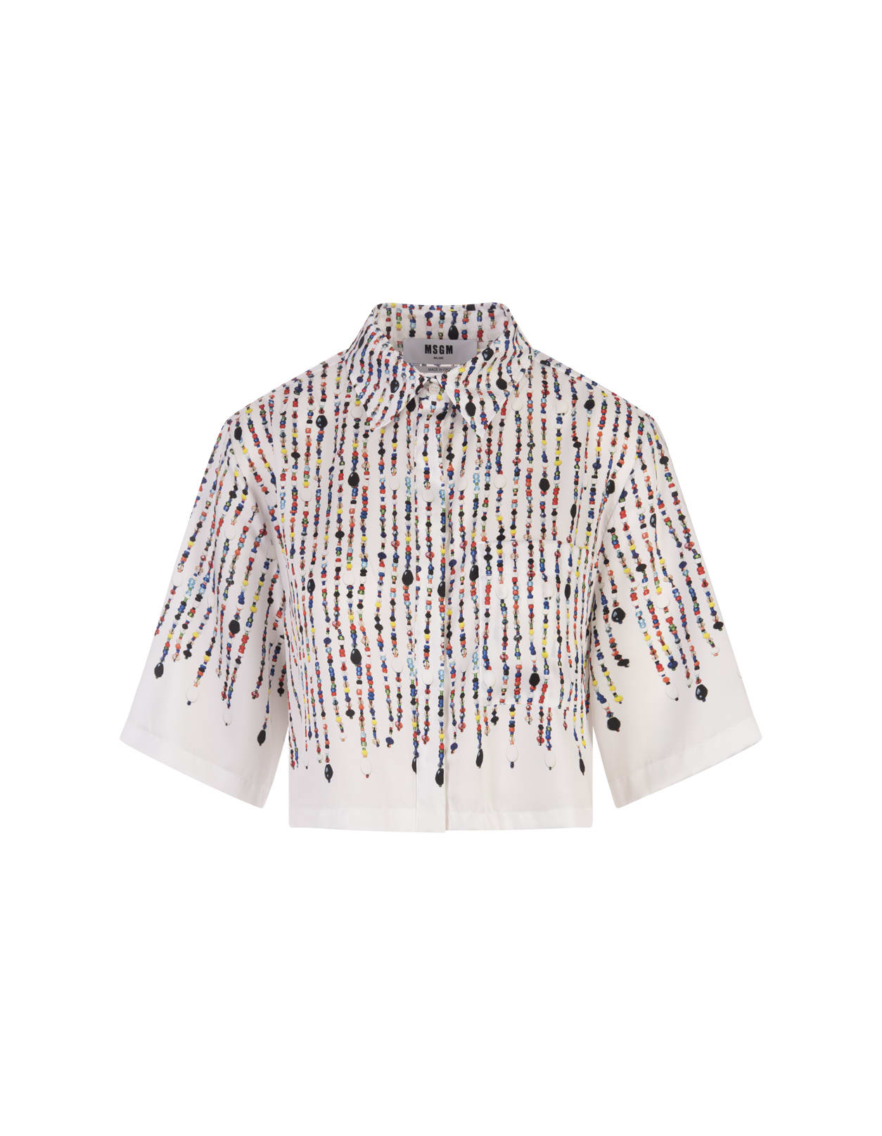 White Crop Shirt With Multicolour Bead Print