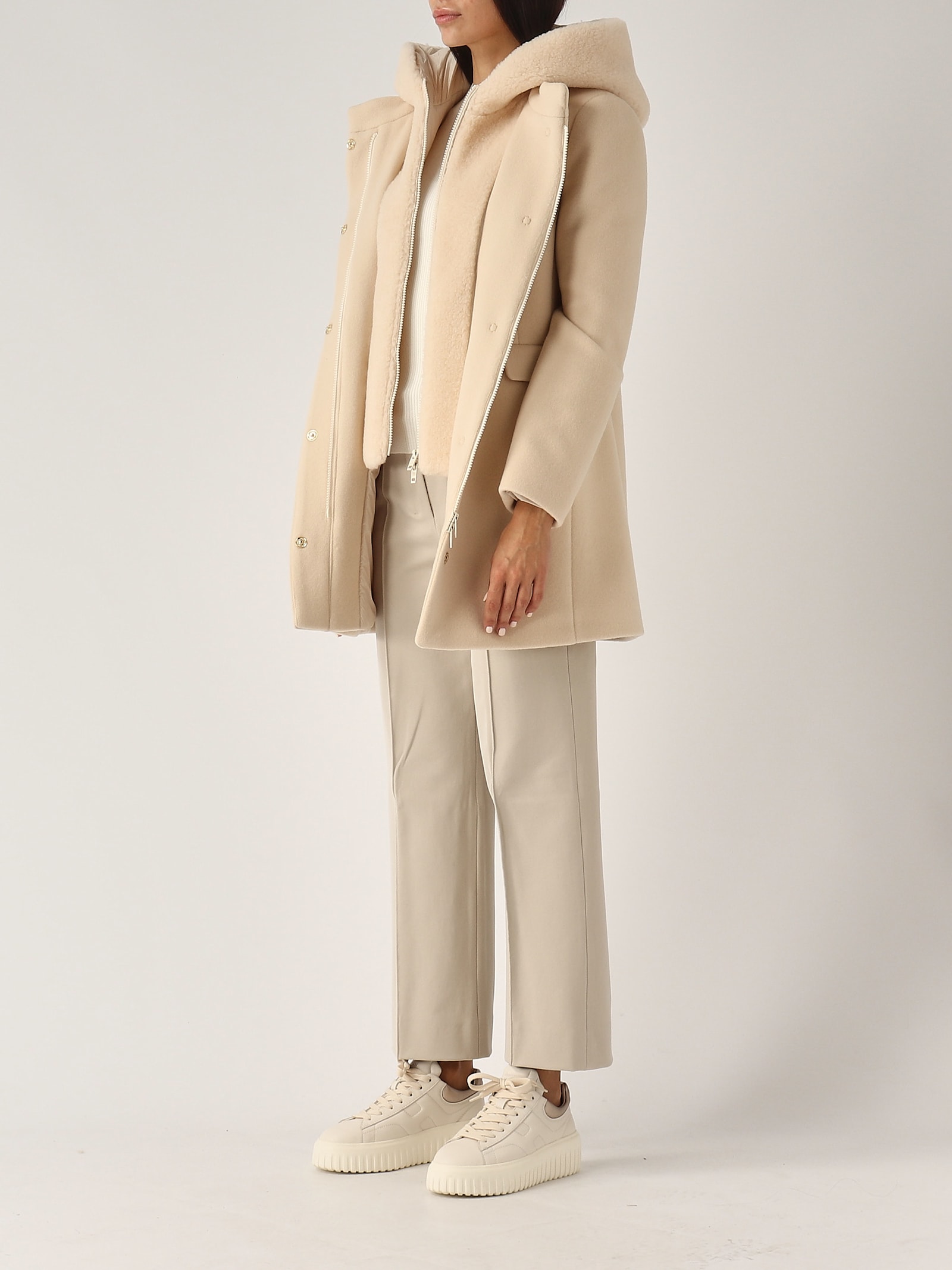 Shop Fay Toggle Coat Db Front Teddy Coat In Yogurt