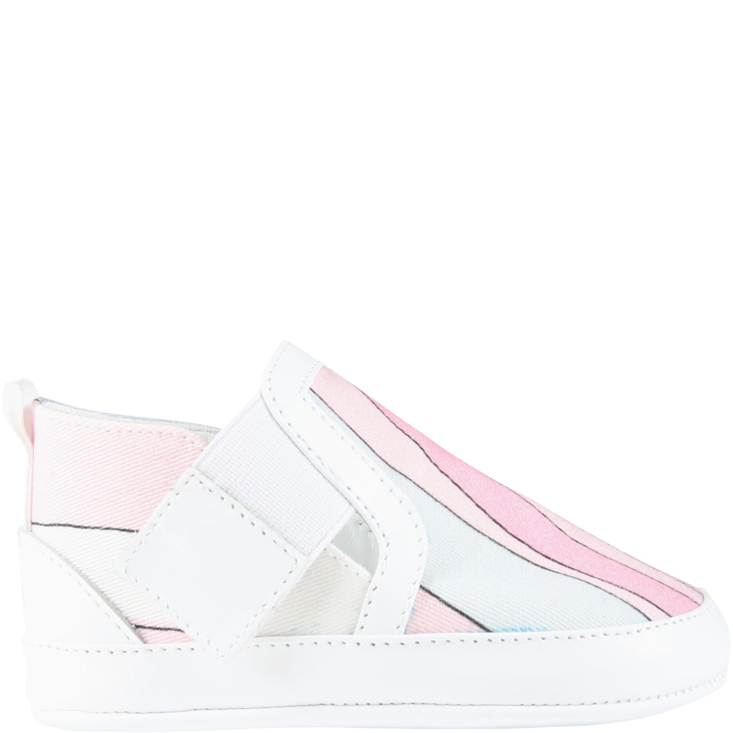 Emilio Pucci White Shoes For Baby Girl With Multicolor Print And Logo