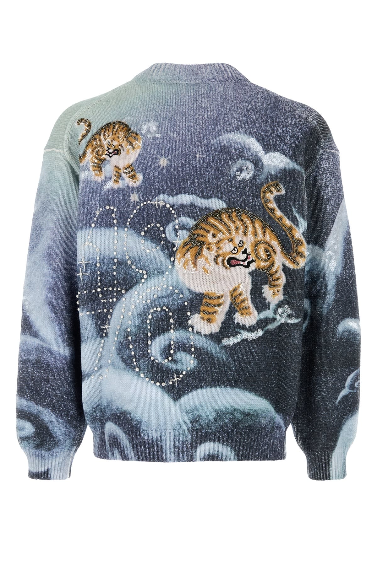 Kenzo Embroidered Cotton Blend Cardigan In Bleunuit