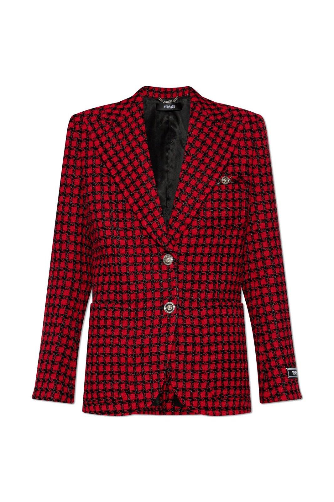 Shop Versace Check-pattern Single-breasted Blazer In Rosso E Nero