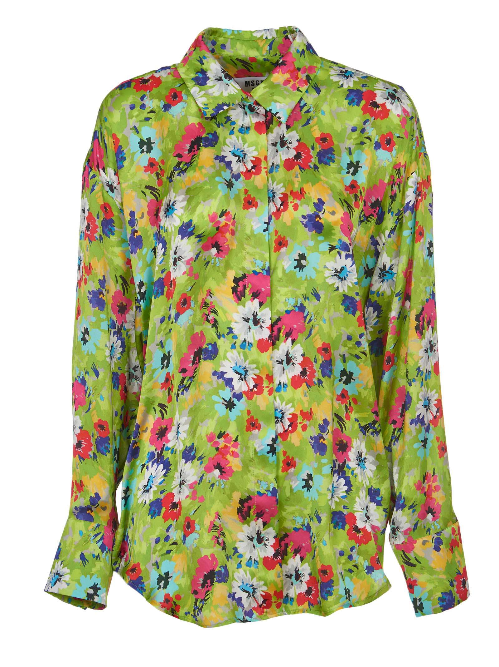 MSGM Green Floral Pattern Shirt