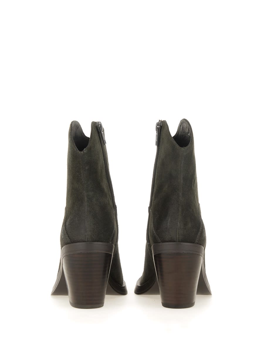 Ash Judy Texan Ankle Boots In Grey Suede In Military Green