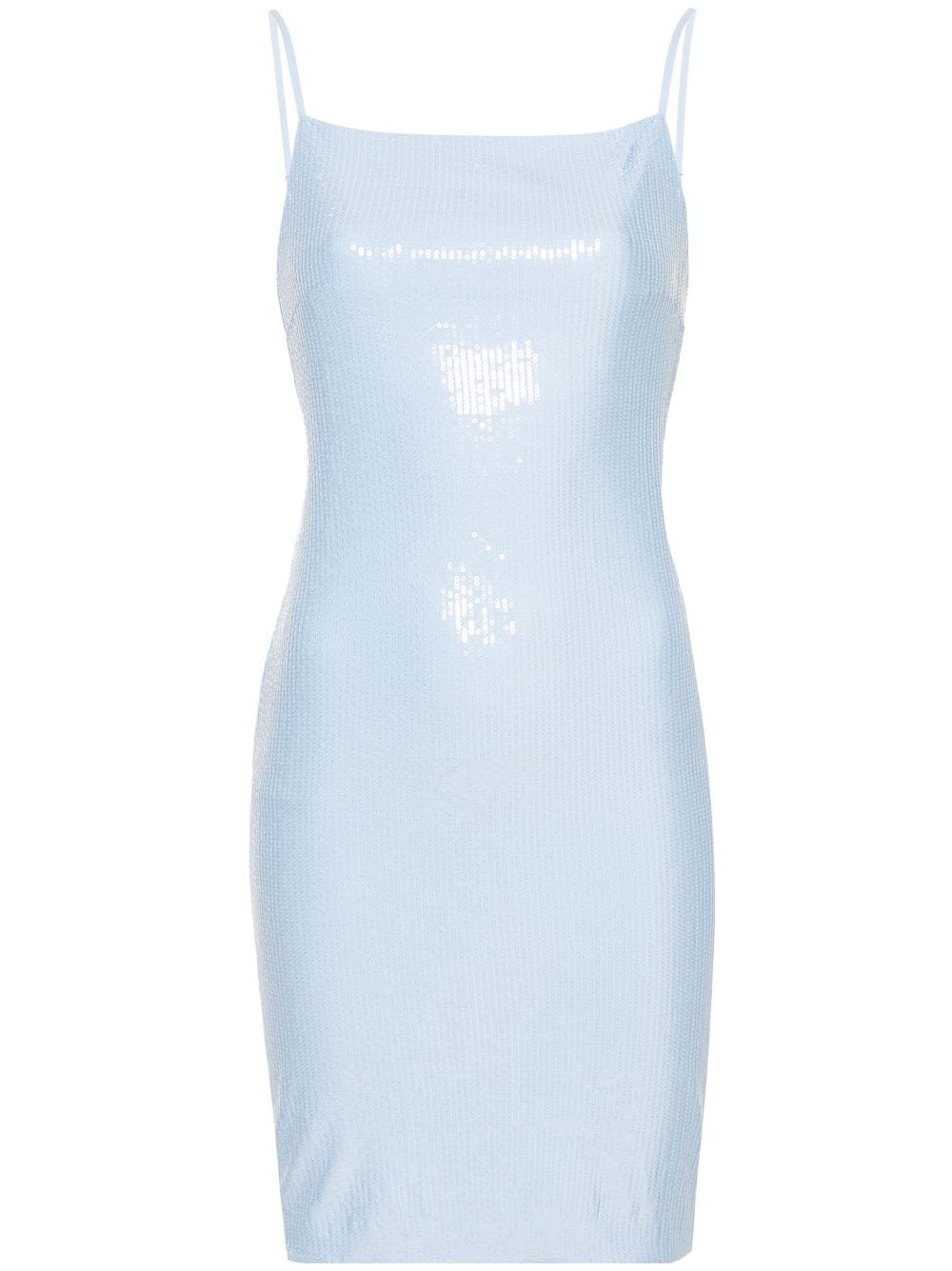 Shop Rotate Birger Christensen Mini Light Blue Dress With Sequins In Stretch Fabric Woman