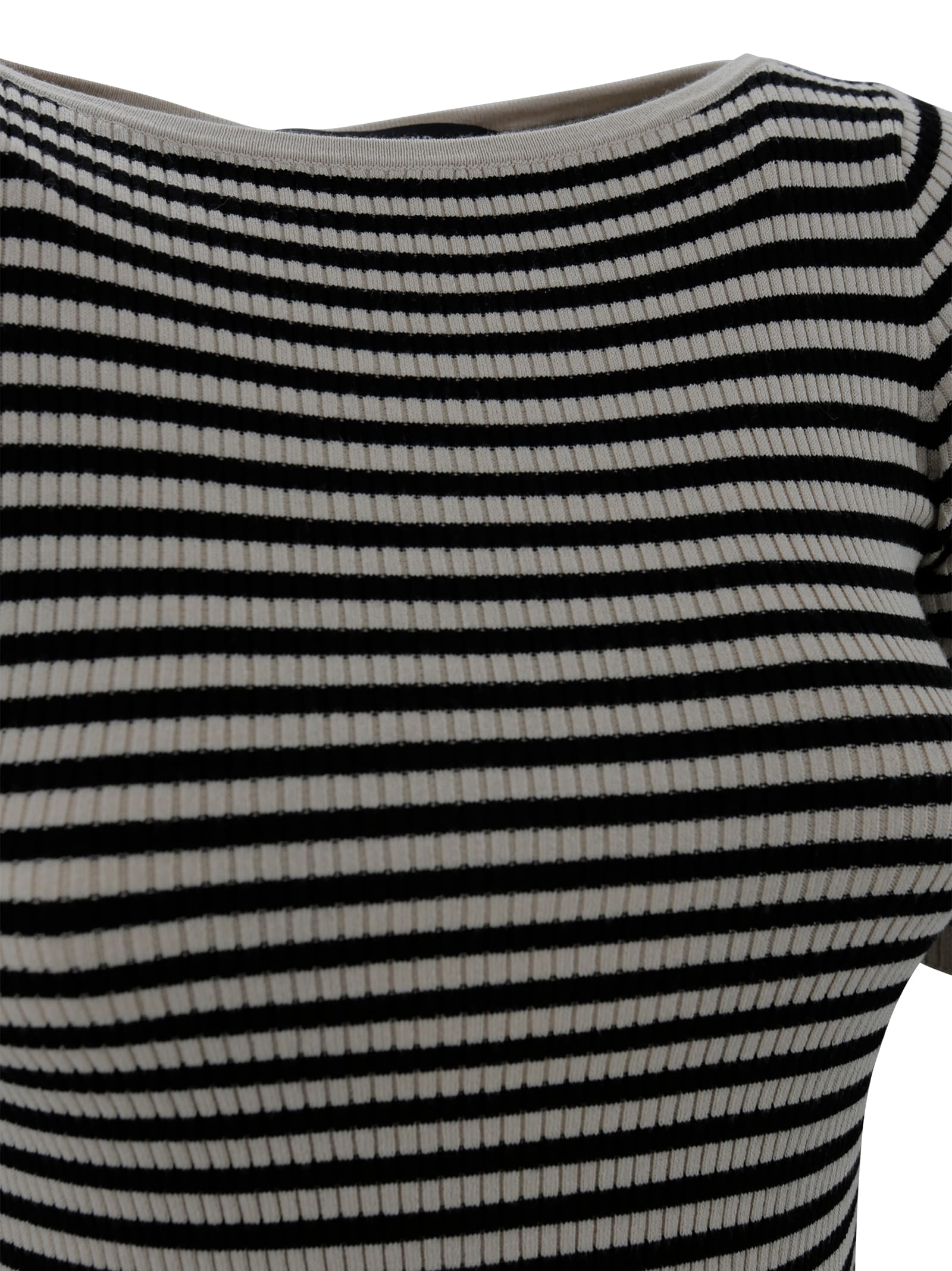 Weekend Max Mara Boat Neck Ribbed T-shirt With Striped Pattern In Black