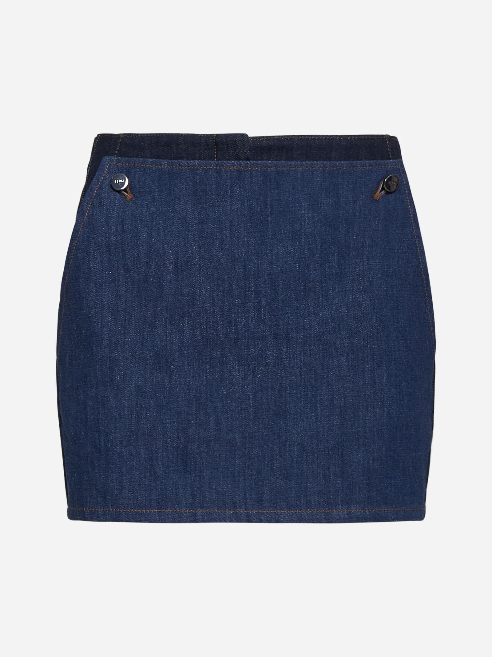 Shop Fendi Two-tone Denim Skorts In Blu