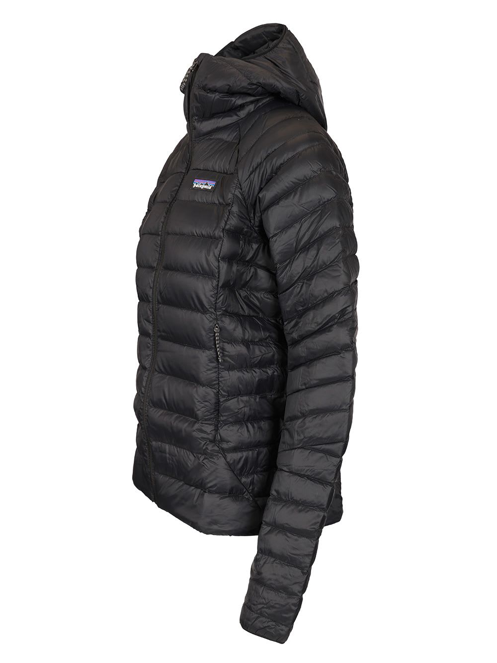 Patagonia Quilted High Collar Jacket With Side Zip Pockets In Black