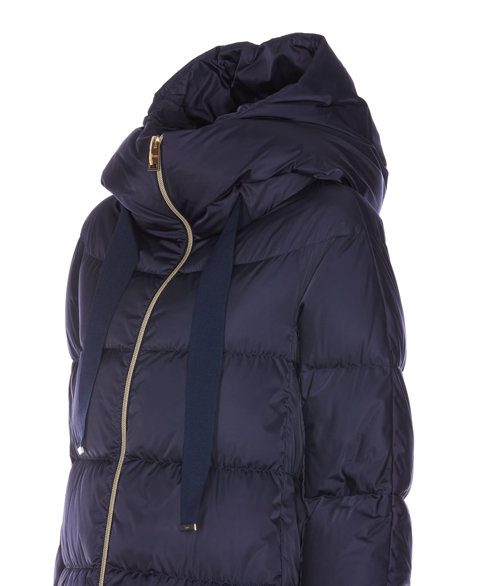 Herno A-shaped Puffer Coat With Hood And Drawstrings In Blue