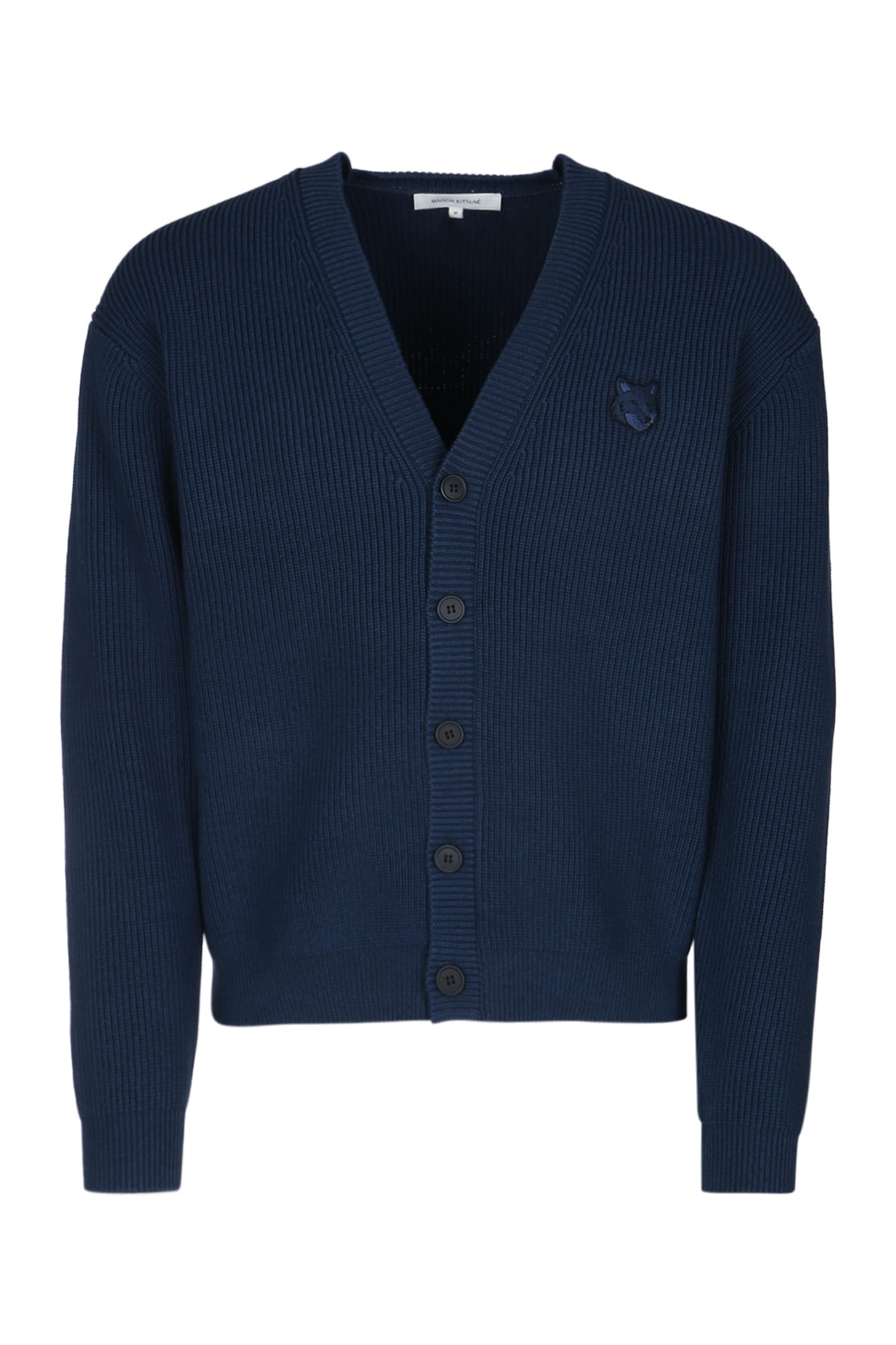 Maison Kitsuné Cotton Blend Cardigan With Iconic Frontal Patch In Inkblue