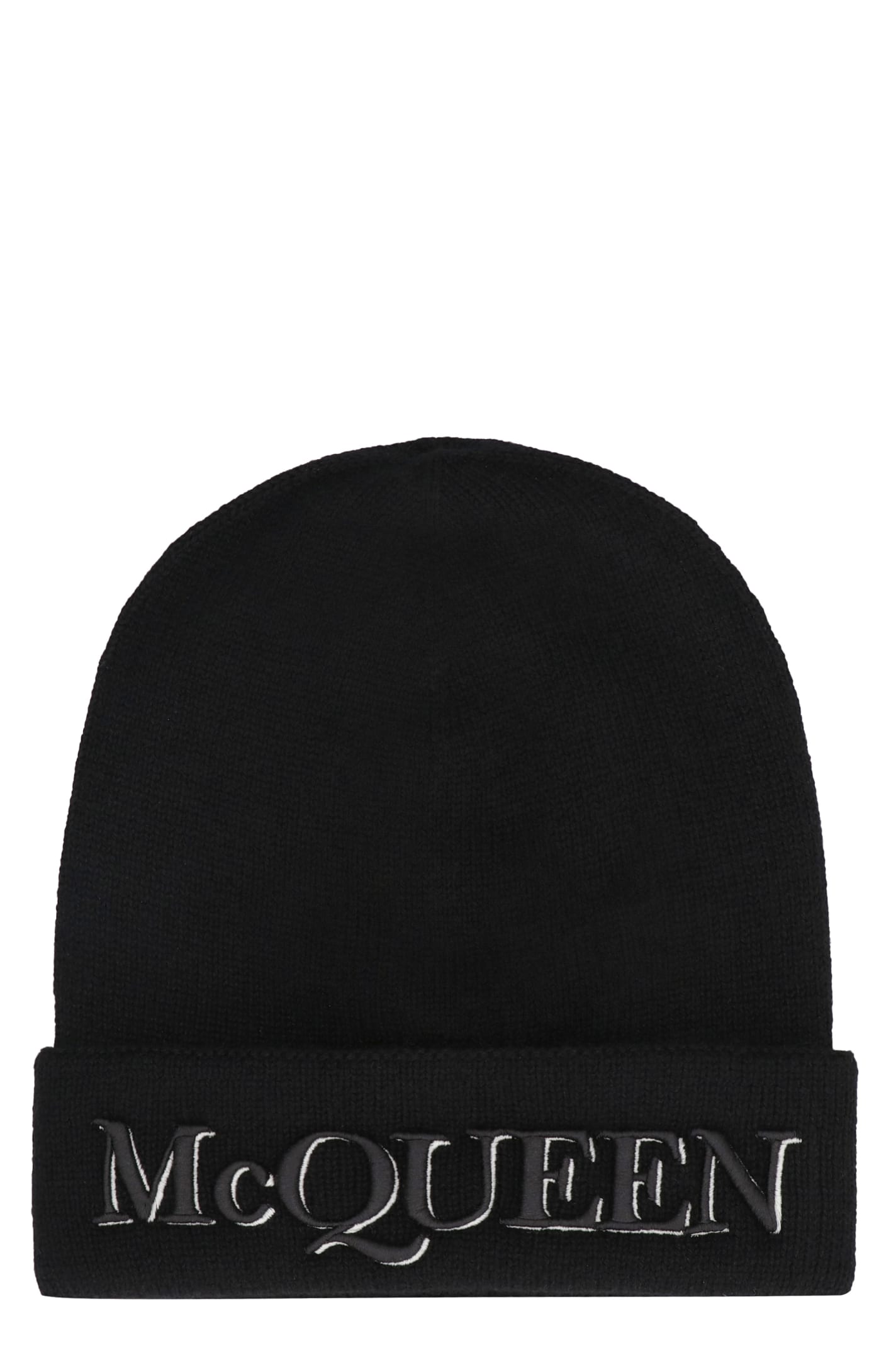 Shop Alexander Mcqueen Logo Wool Beanie In Black