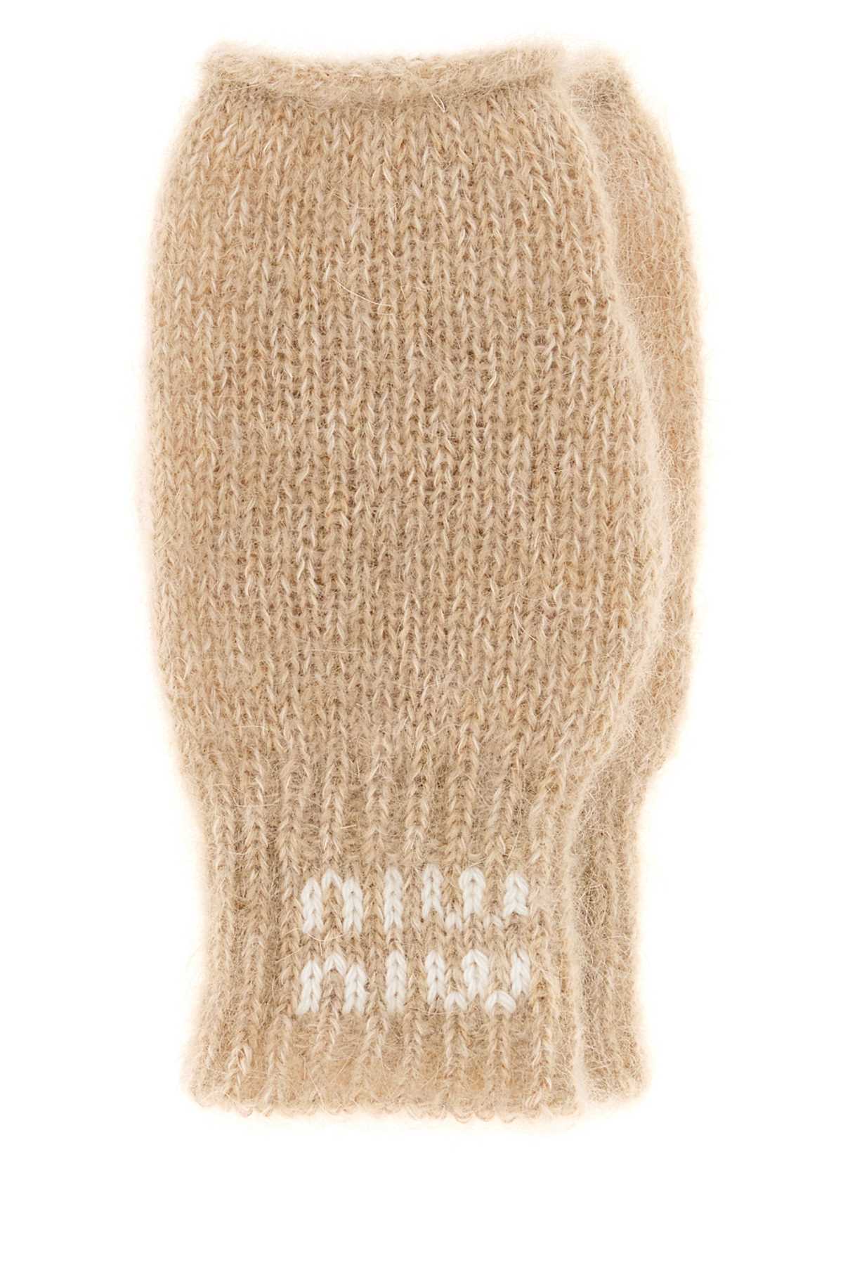 Miu Miu Beige Stretch Mohair Blend Gloves In Neutral