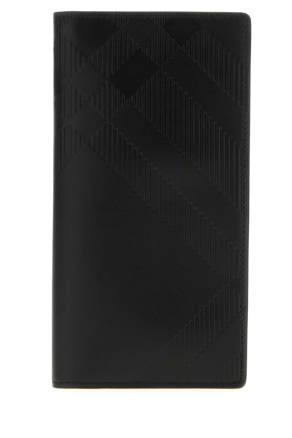 Burberry Leather Card Holder Embossed Pattern In Black