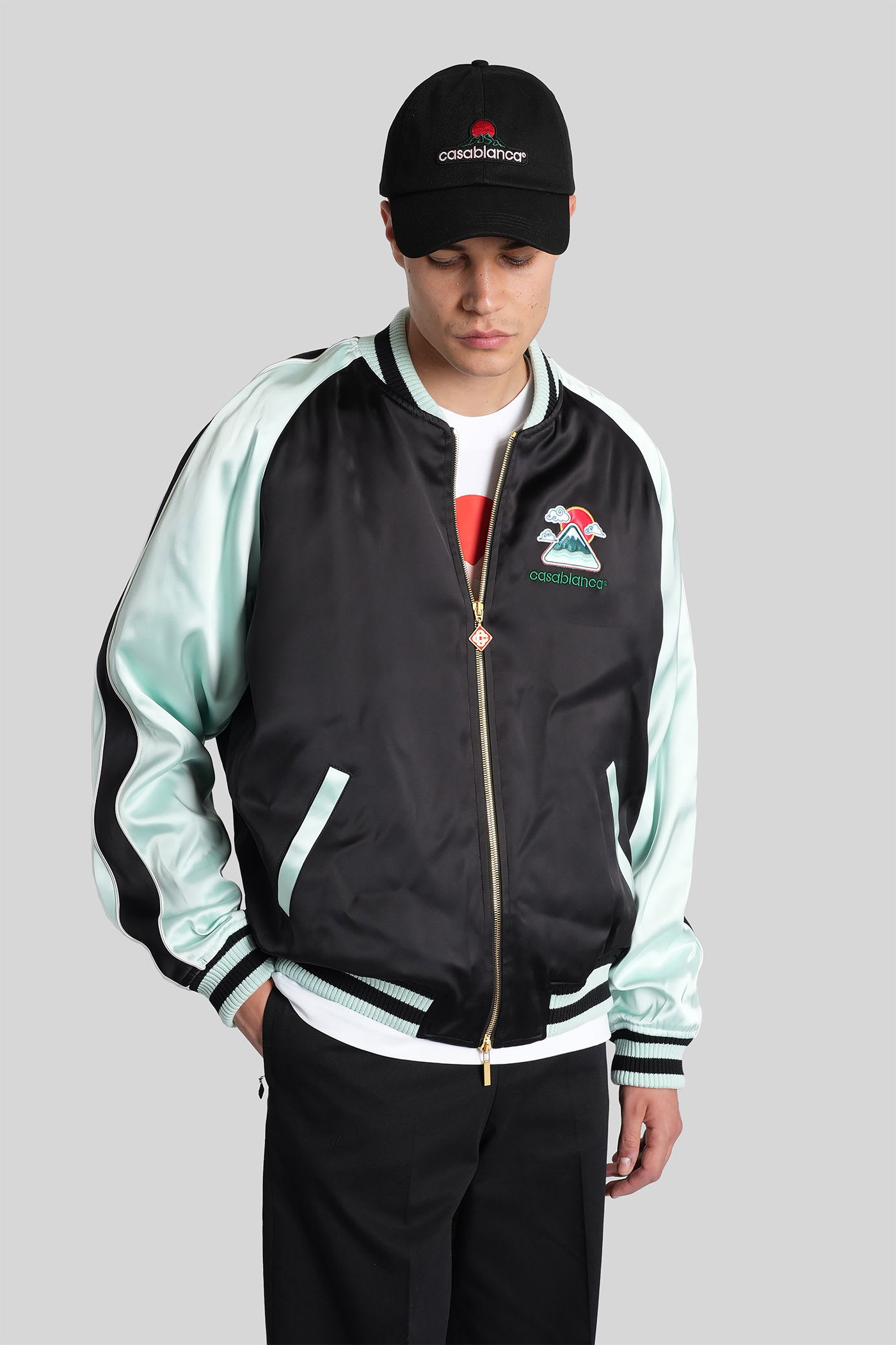 Casablanca Quilted Colour-block Satin Track Jacket In Black