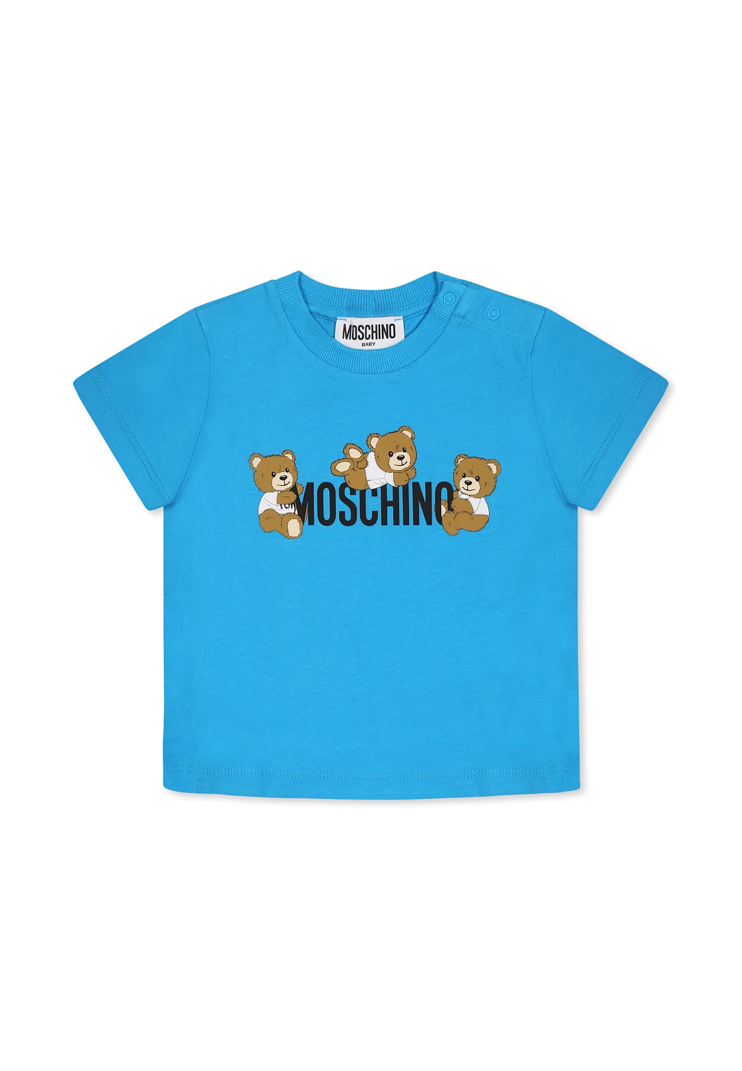 Moschino Light Blue T-shirt For Baby Boy With Teddy Bears In Light Blue