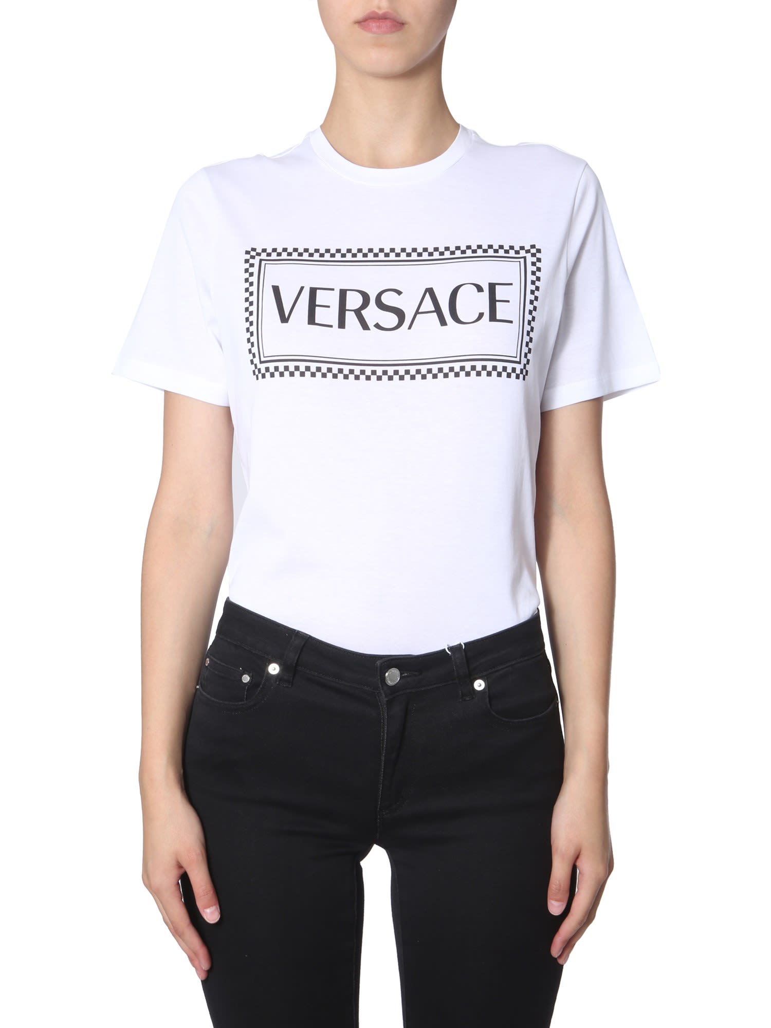 Versace T-shirt With 90s Logo In Bianco
