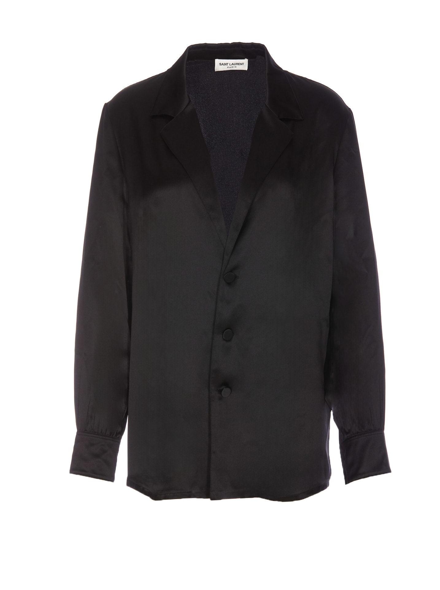 Shop Saint Laurent Silk Satin Crepe Shirt Style Pijama Shirt In Black