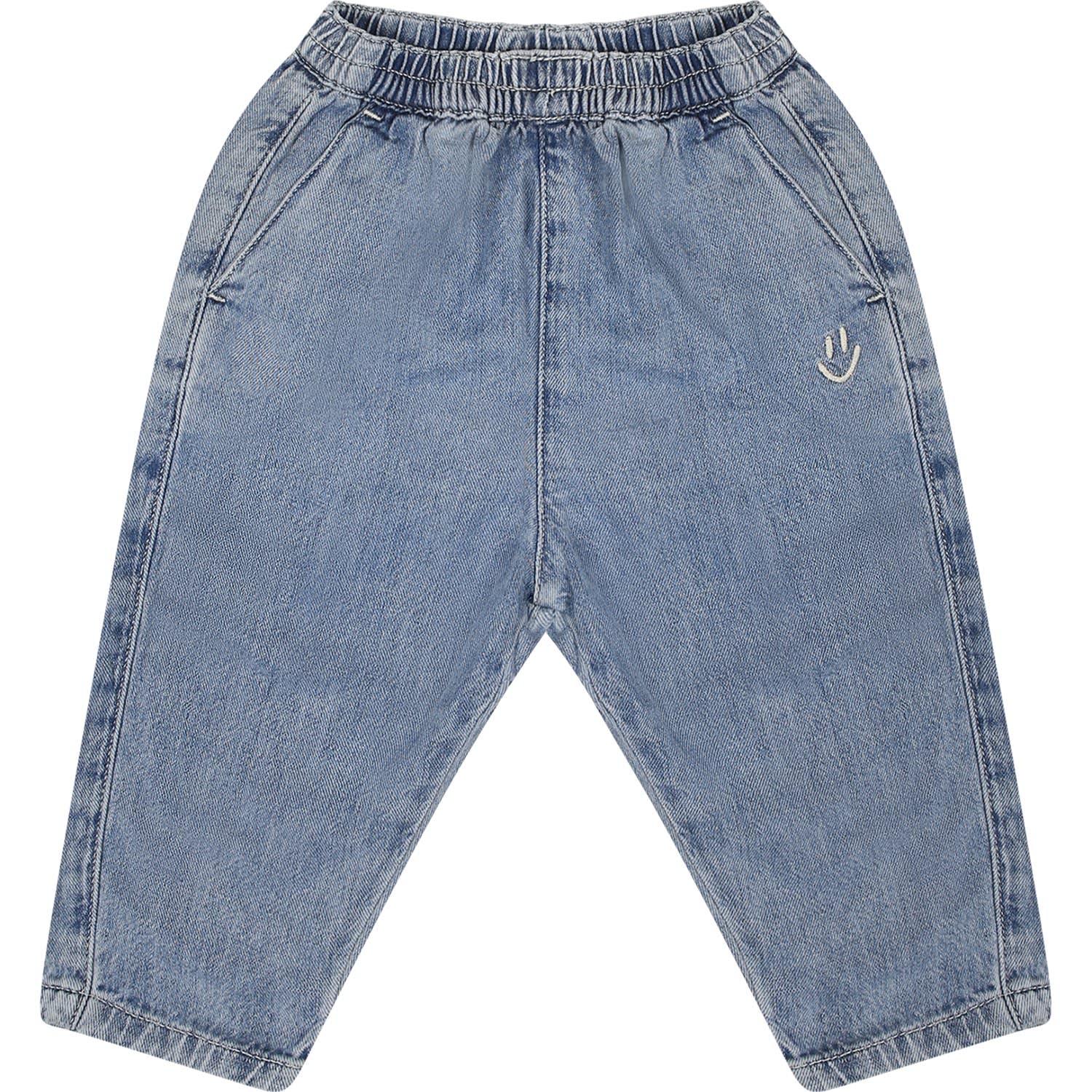Shop Molo Blue Jeans For Baby Boy With Smiley Face In Denim