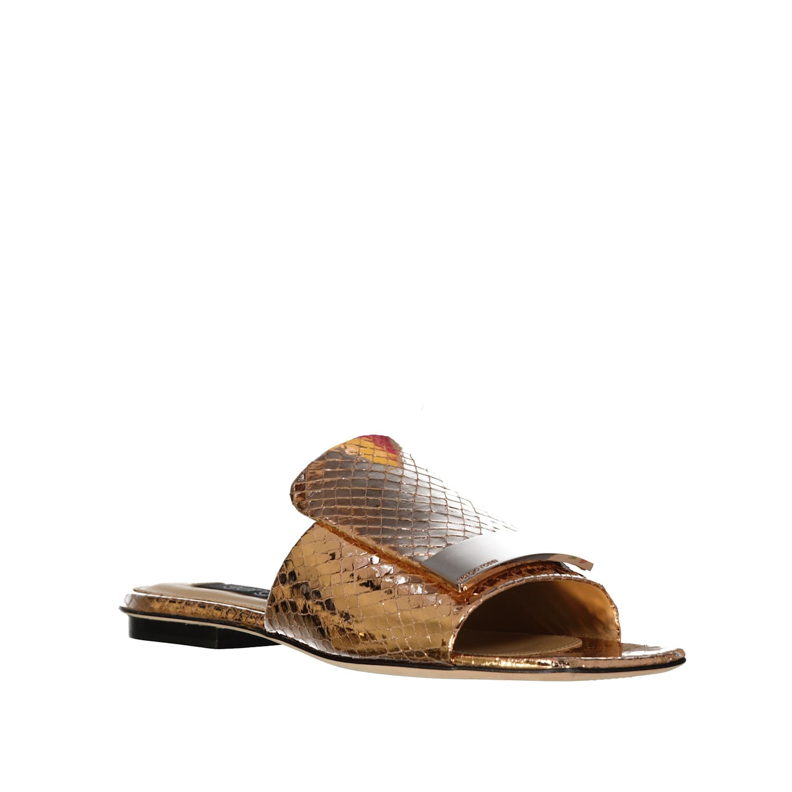 Shop Sergio Rossi Leather Flat Sandals In Rose Gold