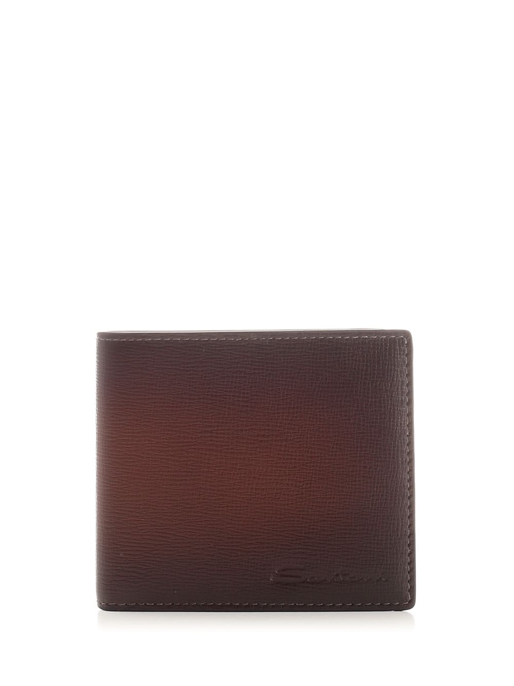 Shop Santoni Brown Leather Wallet