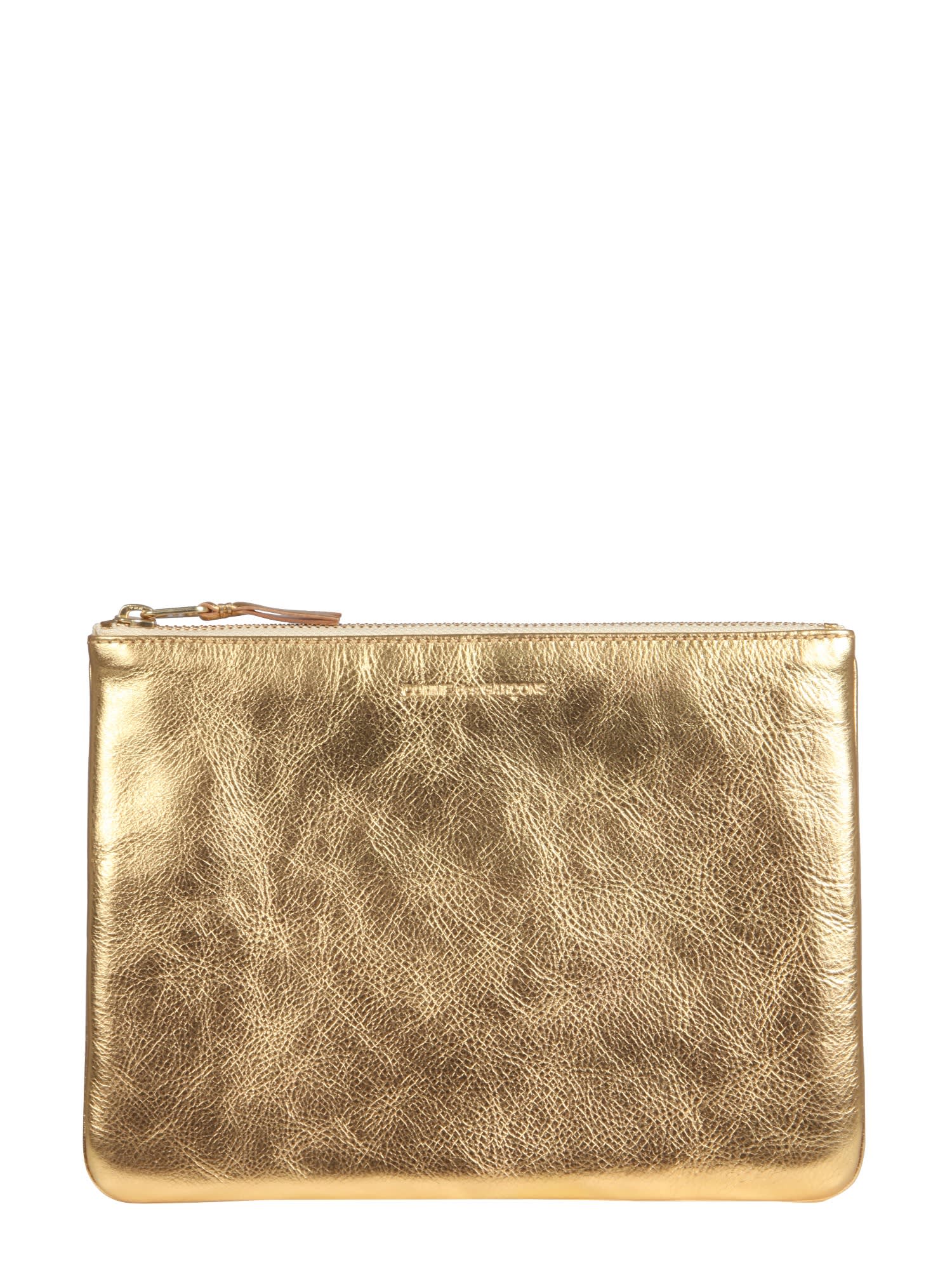 Comme Des Garçons Leather Pouch In Gold Gold