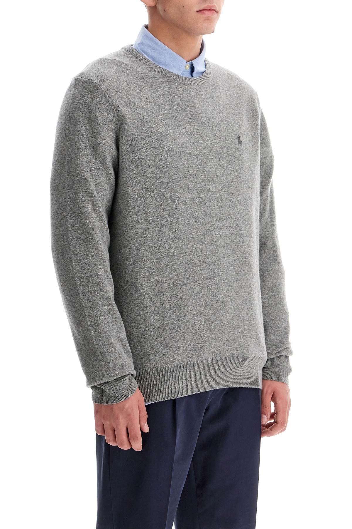 Shop Polo Ralph Lauren Wool Pullover With Pony Embroidery In Fawn Grey Heather (grey)