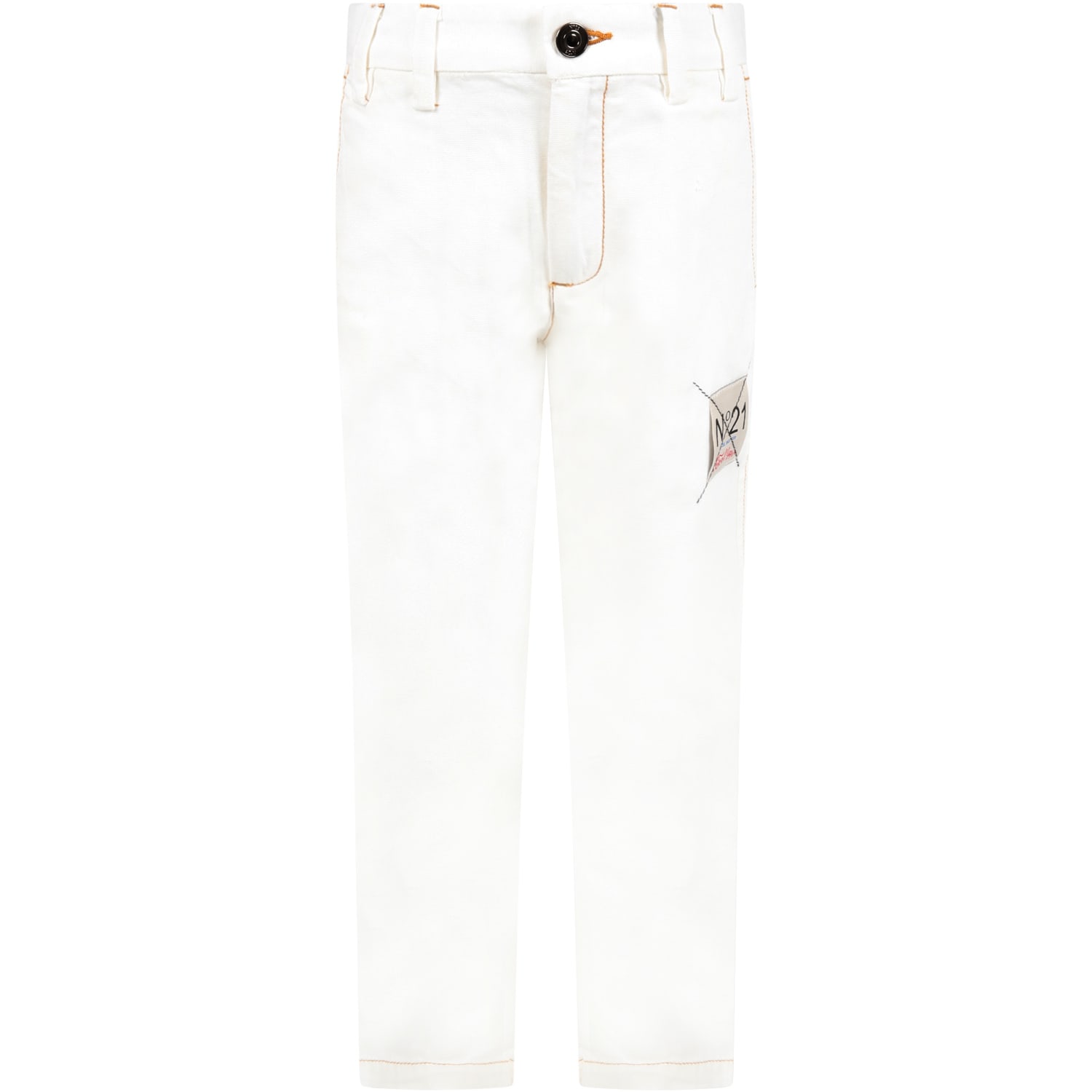 N.21 White Jeans For Boy With Logo