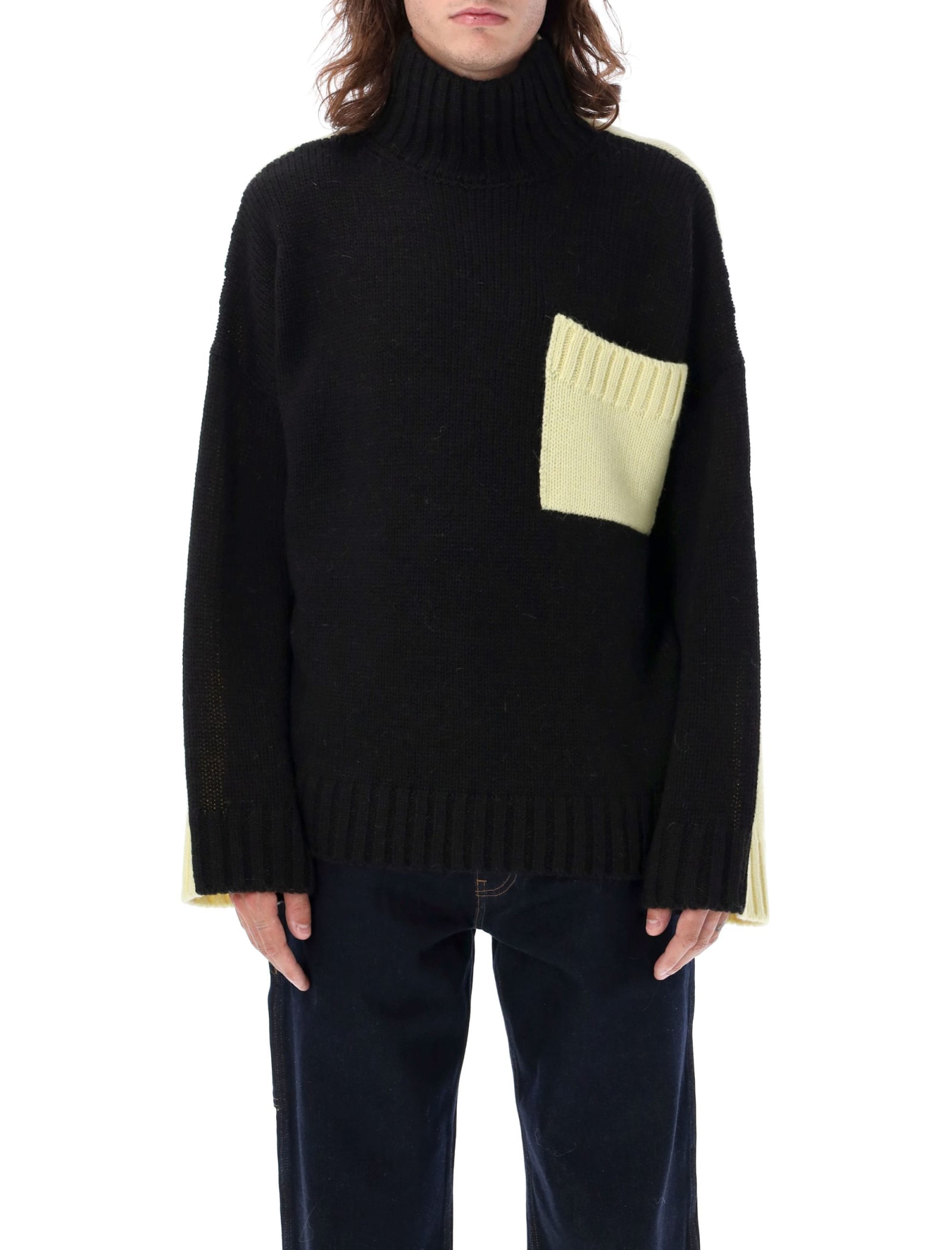 Jw Anderson Two Tone Sweater In Black/yellow
