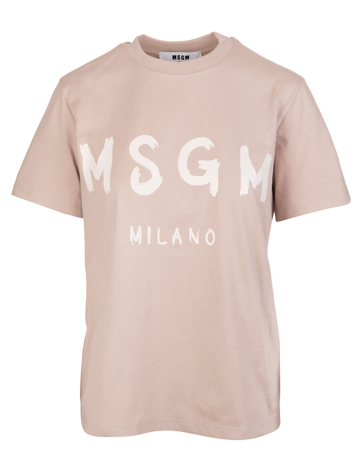 MSGM Woman Beige T-shirt With White Logo