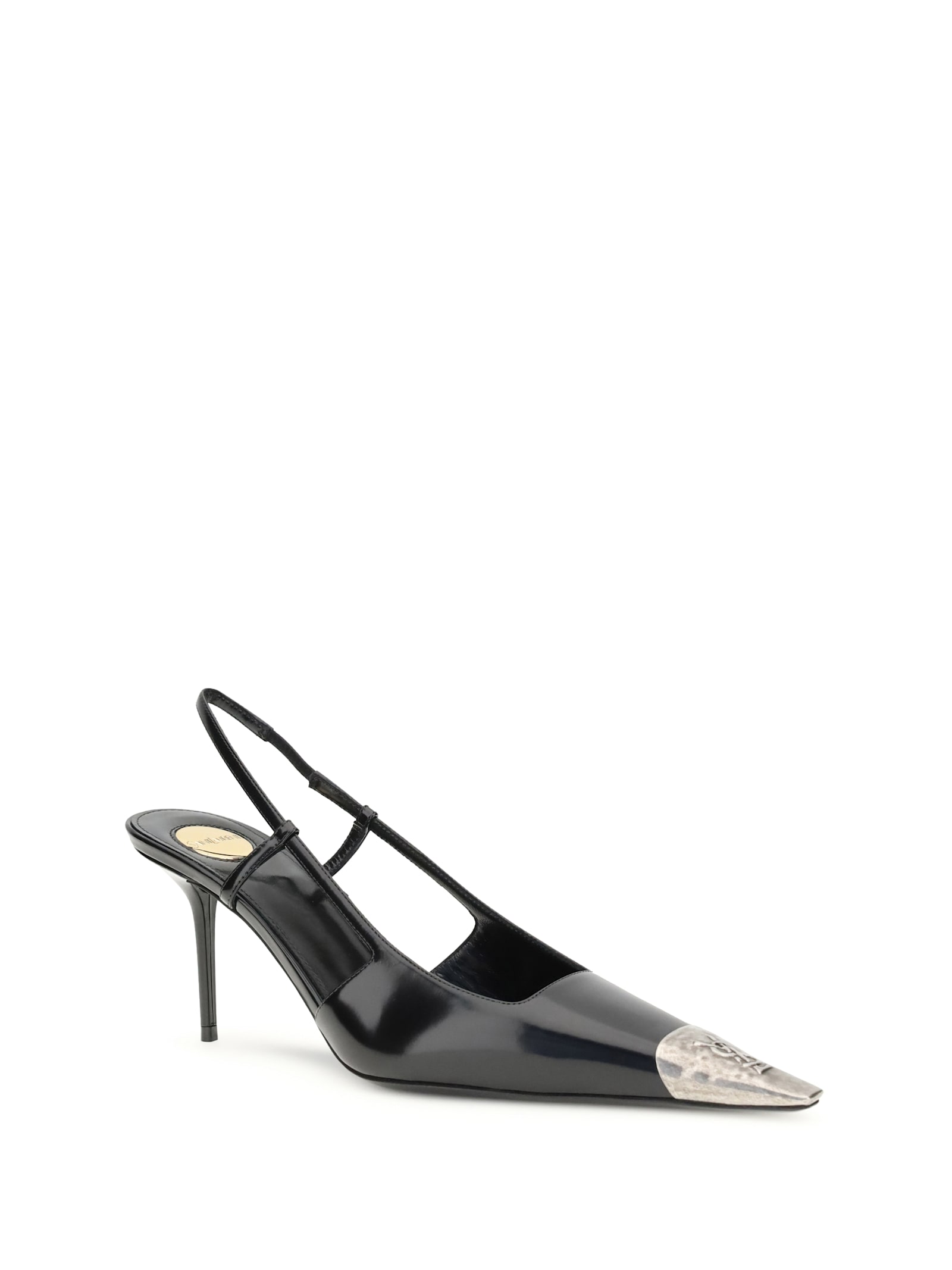 Saint Laurent Jeanne Slingback Pumps In Glazed Leather With Metal Toe Shoes In Black