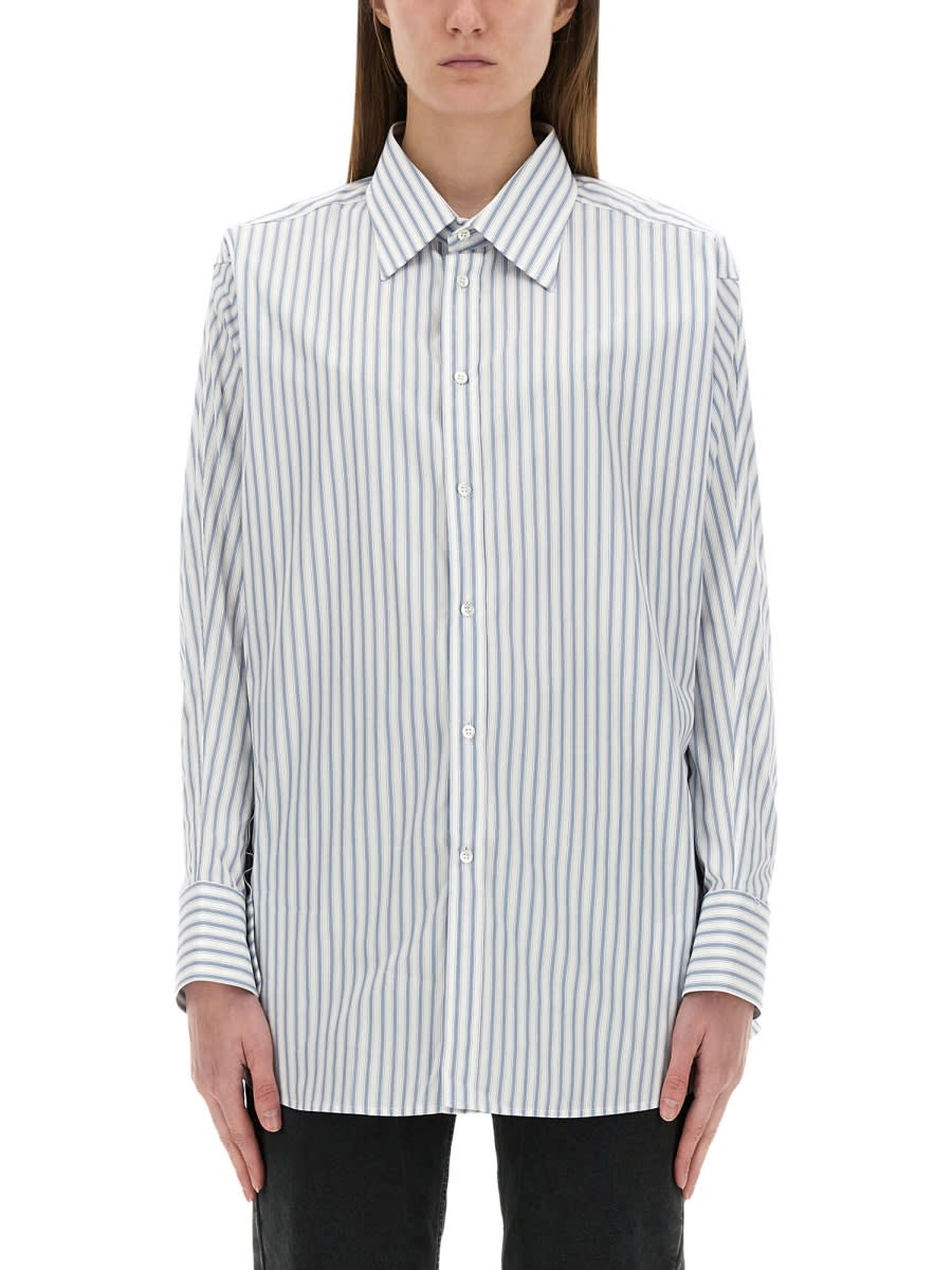 Maison Margiela Striped Dress-shirt Featuring Button Detail In Baby Blue