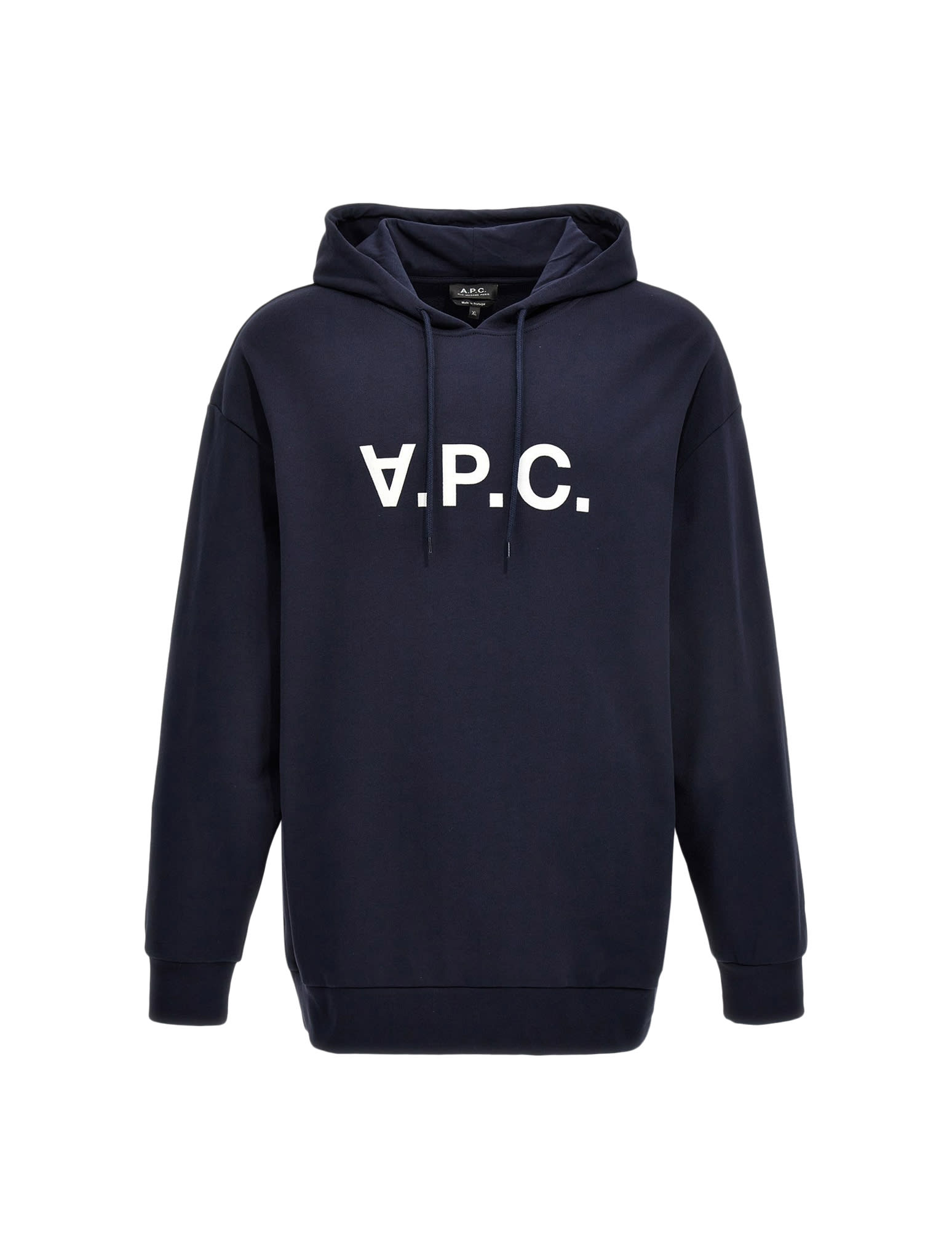 Apc A.p.c. Milo Hoodie With Flocked Logo Print In Iak Dark Navy