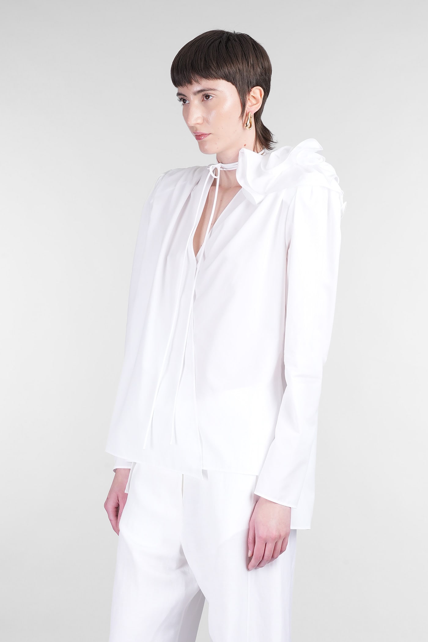 Magda Butrym Satin Blouse With Padded Shoulders And Draped Detail