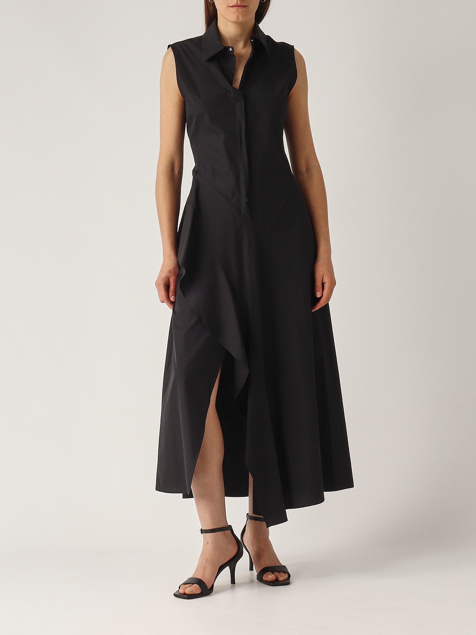 Max Mara Studio Keras Ruffled Sleeveless Dress In Nero